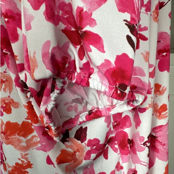 Susan Graver Floral Printed Liquid Knit Square-Neck Peasant Top Pink Size 2X - Picture 5 of 10